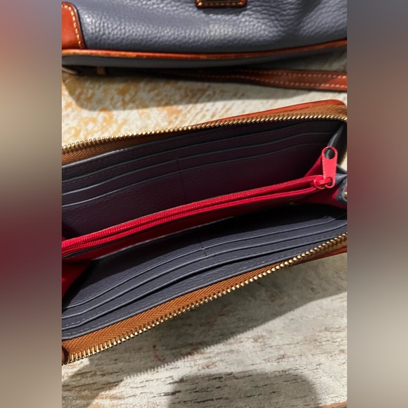 Dooney & Bourke Pebbled Leather Blue and Chestnut Crossbody and Wallet Set - Picture 11 of 12